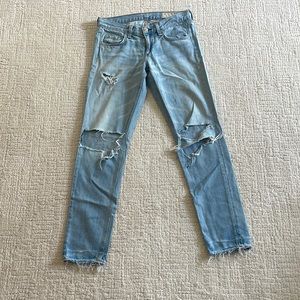 rag & bone distressed straight leg cropped jeans
